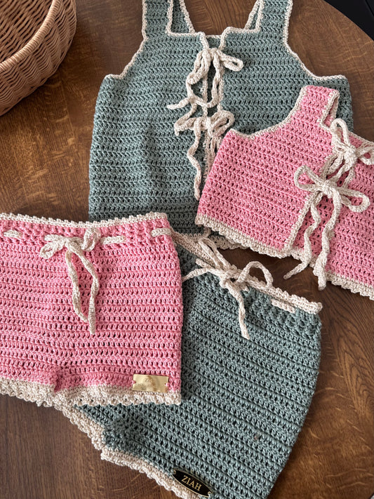 01 - Frills & Floral The Ziah Tie Flat Hem Short & Top Set